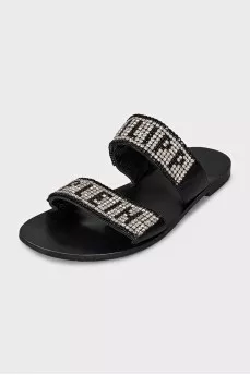 Leather flip-flops decorated with crystals