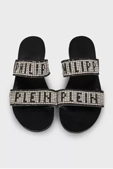 Leather flip-flops decorated with crystals