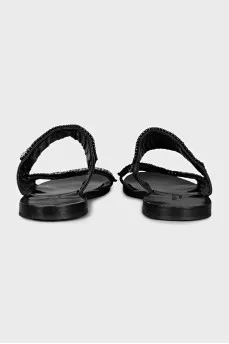 Leather flip-flops decorated with crystals