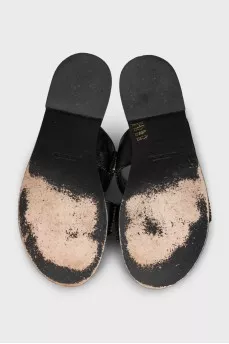 Leather flip-flops decorated with crystals