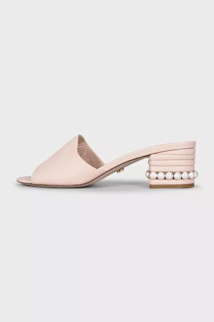 Leather mules with embellished heels