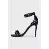 Leather heeled sandals with silver studs