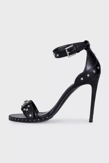 Leather heeled sandals with silver studs