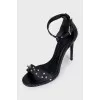 Leather heeled sandals with silver studs