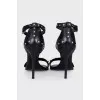 Leather heeled sandals with silver studs