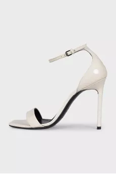 White patent leather stiletto sandals