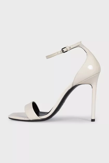 White patent leather stiletto sandals