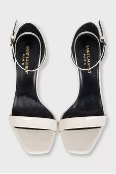 White patent leather stiletto sandals