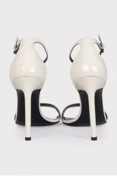 White patent leather stiletto sandals