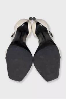 White patent leather stiletto sandals