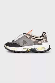 Leather and textile sneakers with logo