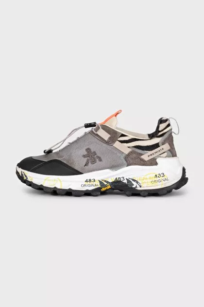 Leather and textile sneakers with logo