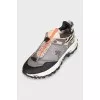 Leather and textile sneakers with logo