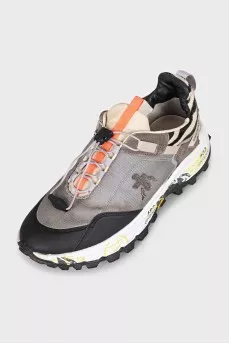 Leather and textile sneakers with logo