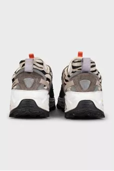 Leather and textile sneakers with logo