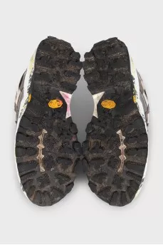 Leather and textile sneakers with logo