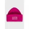 Pink knitted hat with logo