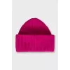 Pink knitted hat with logo