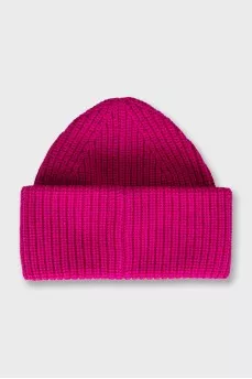 Pink knitted hat with logo