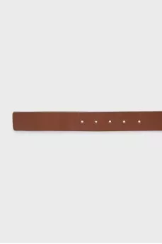 Brown leather belt with logo buckle
