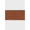 Brown leather belt with logo buckle