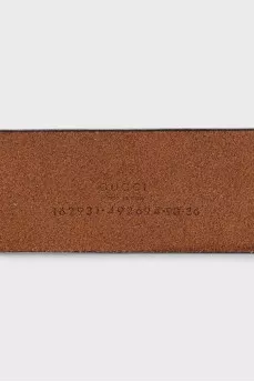 Brown leather belt with logo buckle