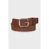 Brown leather belt with logo buckle