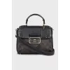 Leather satchel with signature print