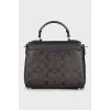 Leather satchel with signature print
