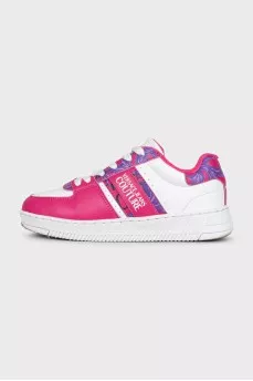 Leather lace-up sneakers with logo