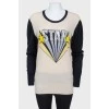 Combination sweater with print