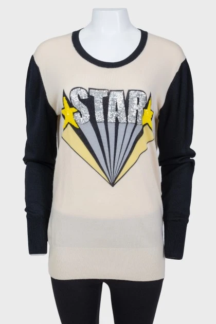 Combination sweater with print