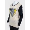 Combination sweater with print