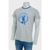 Gray men's T-shirt with blue print