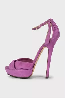 Pink suede heeled sandals