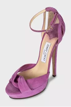 Pink suede heeled sandals