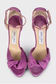 Pink suede heeled sandals