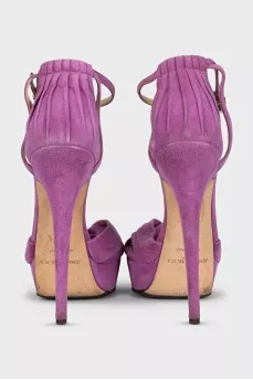 Pink suede heeled sandals