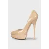 Beige leather high heels