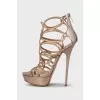 Gold leather high heel sandals