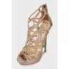 Gold leather high heel sandals