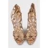 Gold leather high heel sandals