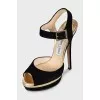 Black suede sandals with gold insert