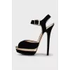 Black suede sandals with gold insert