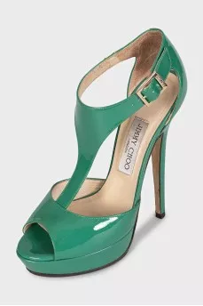 Green patent leather sandals