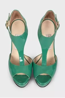 Green patent leather sandals