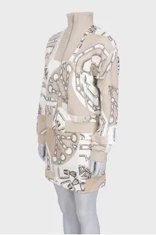 Printed suit consisting of a zip-up hoodie and a skirt