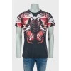 T-shirt for men black with red abstract print