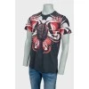T-shirt for men black with red abstract print