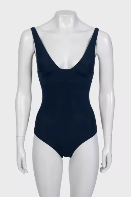 Blue one-piece swimsuit with tag